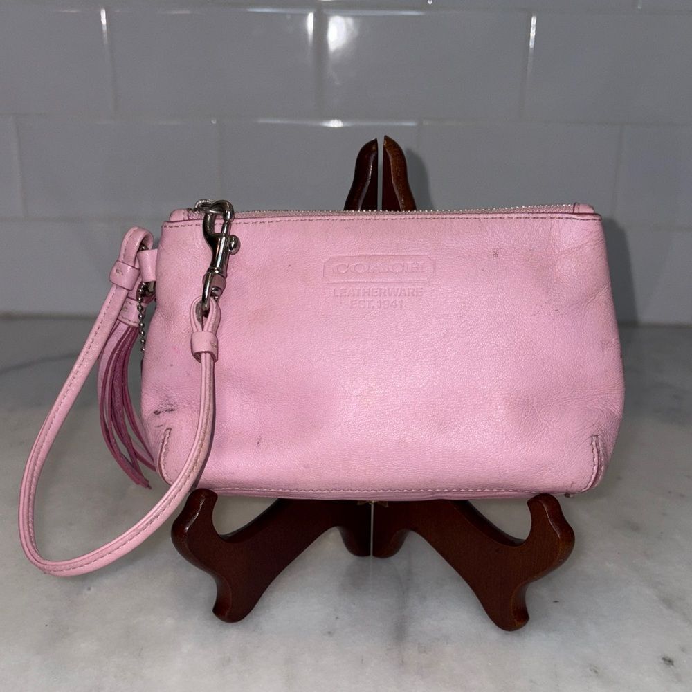 Coach Wristlet Bag Purse Bag Embossed Smooth Leather Tassel Pouch Clutch Wallet